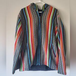 Ganesh Himal Colorful Boho Hippie Full Zip Jacket with a Hood Size Large Cotton